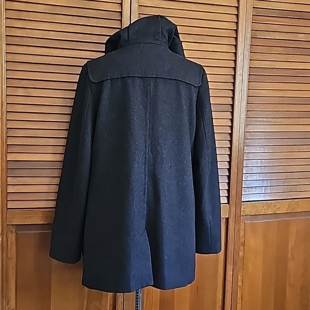 Liz Claiborne wool hooded long jacket zipper front decorative buttons Large - Picture 7 of 11